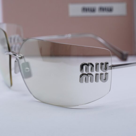 Miu Miu MU54YS 1BC10F Geometric Sunglasses - Silver/Pale Gold Mirror